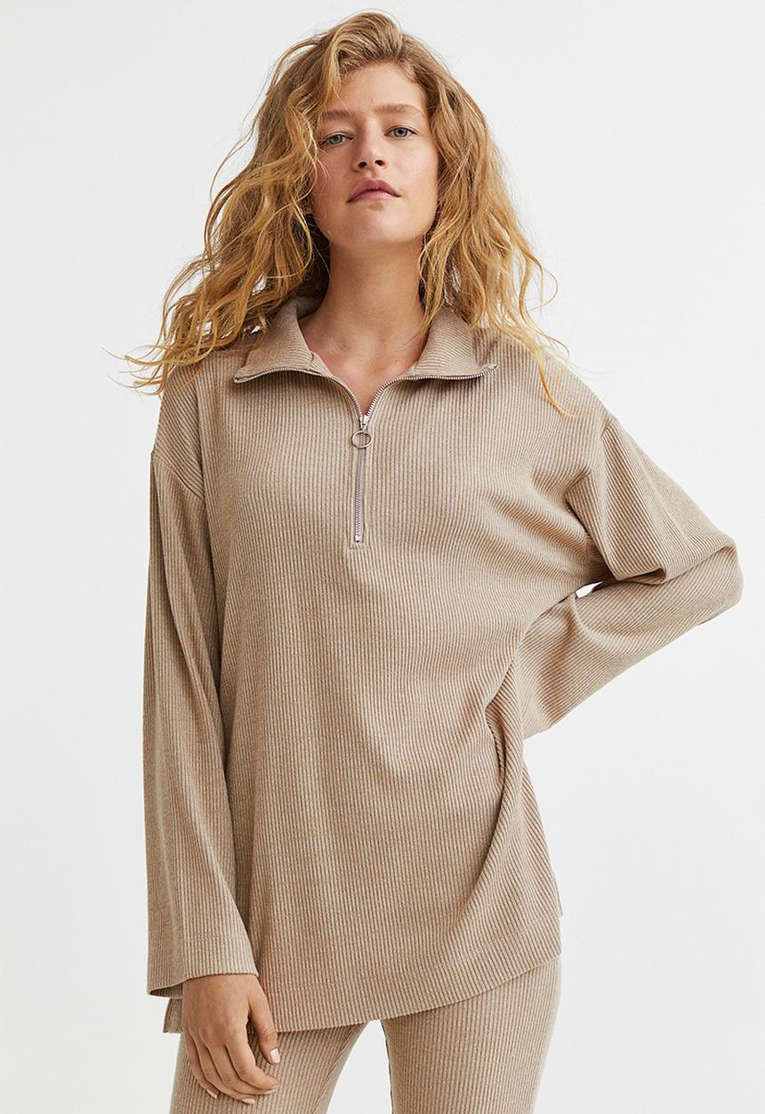 H&M - Ribbed half-zip top - beige