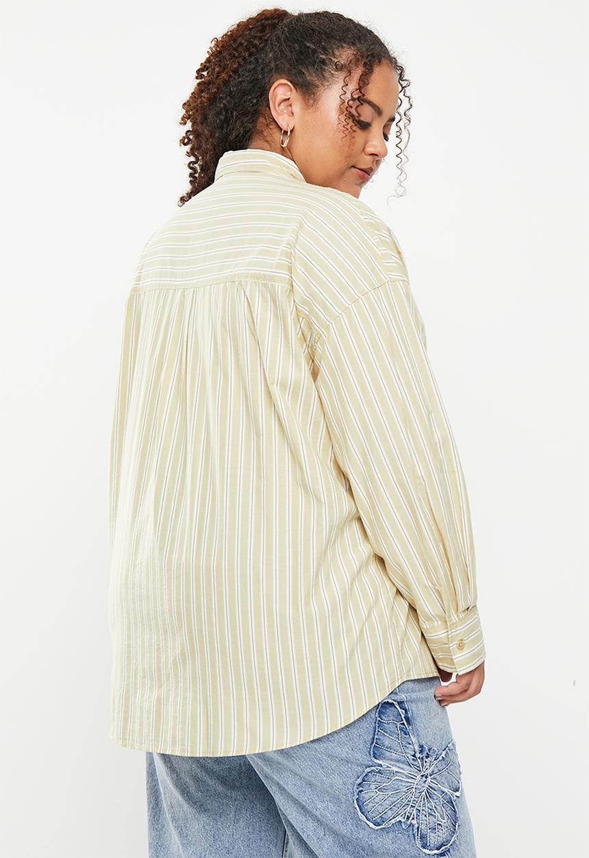 Cotton On - Plus dad shirt - gen stripe light sand