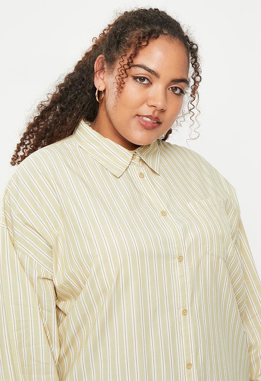 Cotton On - Plus dad shirt - gen stripe light sand