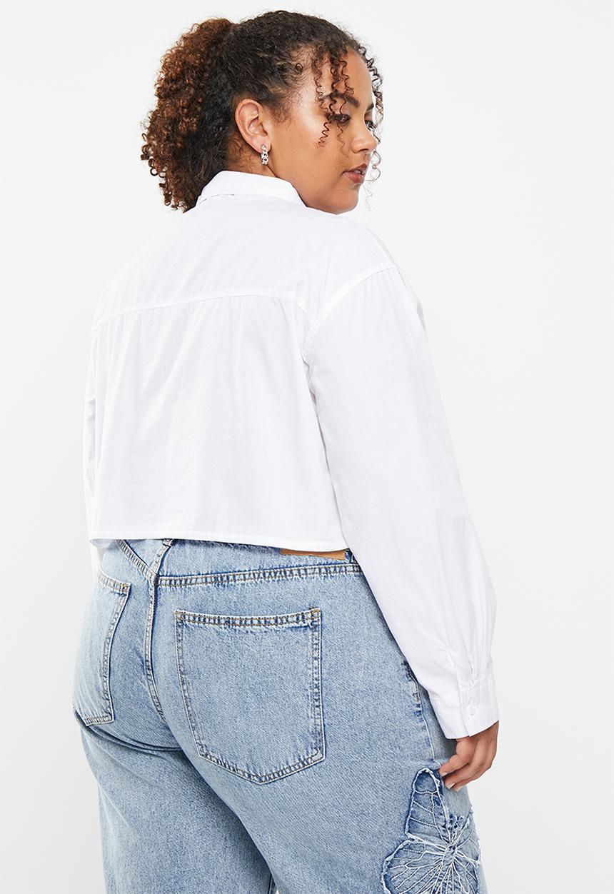 Cotton On - Plus cropped dad shirt - white 