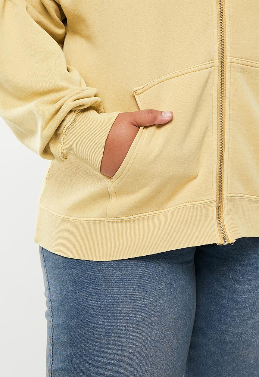 Cotton On - Plus classic washed zip-through hoodie - washed light sand