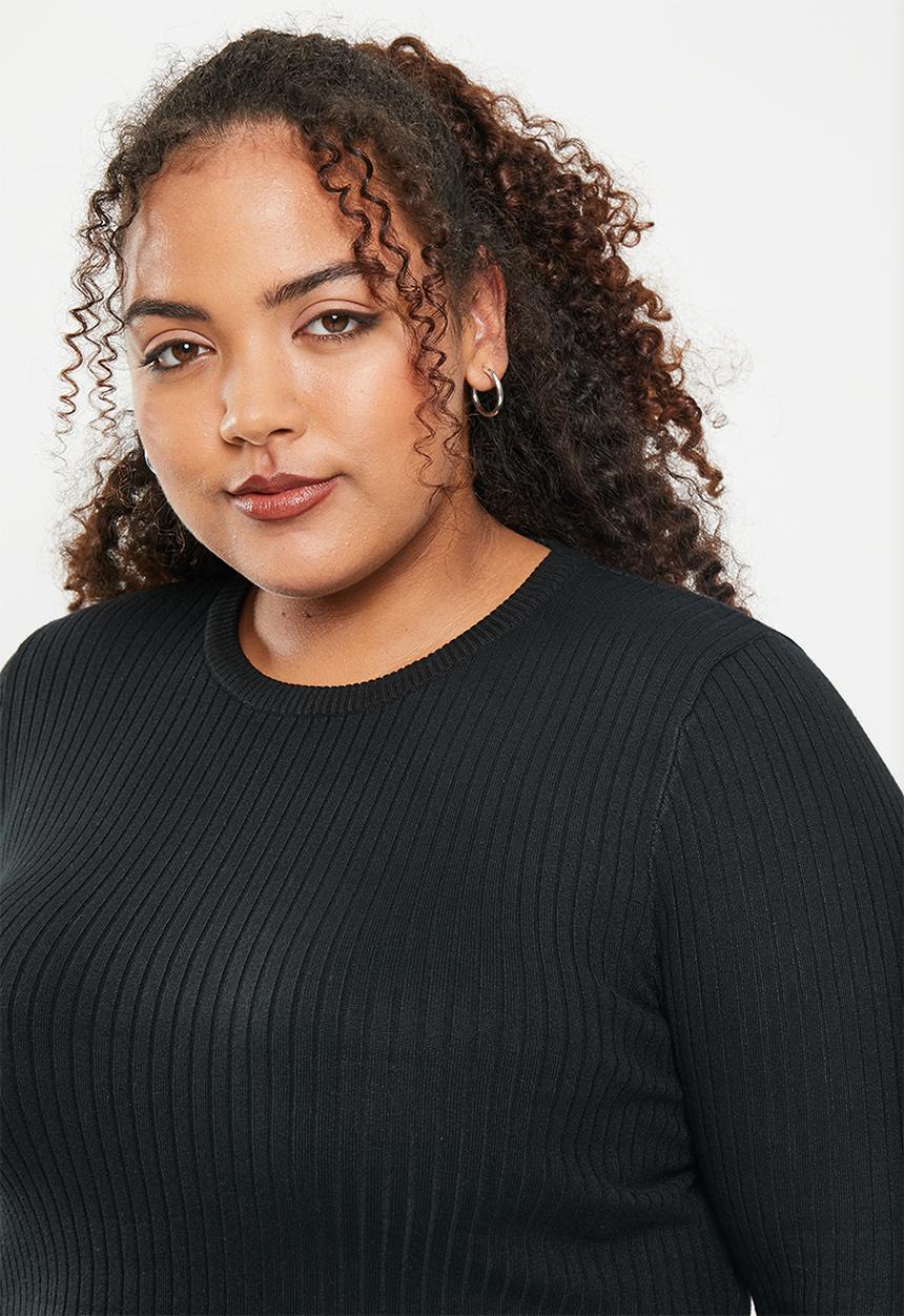 Cotton On - Plus urban rib crew neck top - black 