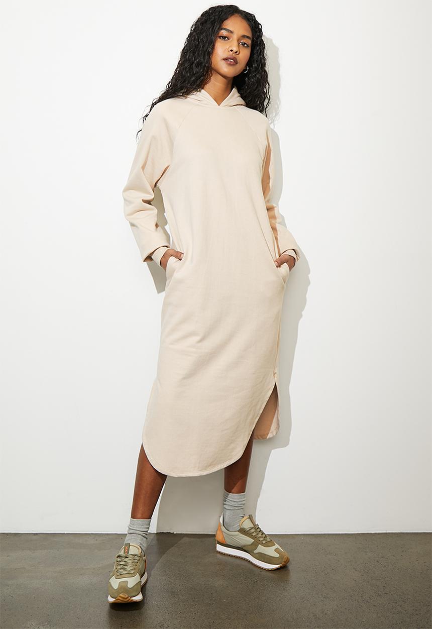 Superbalist - Curved hem hooded sweat dress - neutral