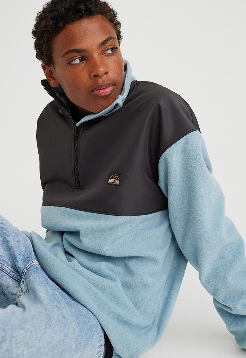 H&M - Zip-top fleece jacket - light turquoise/block-coloured