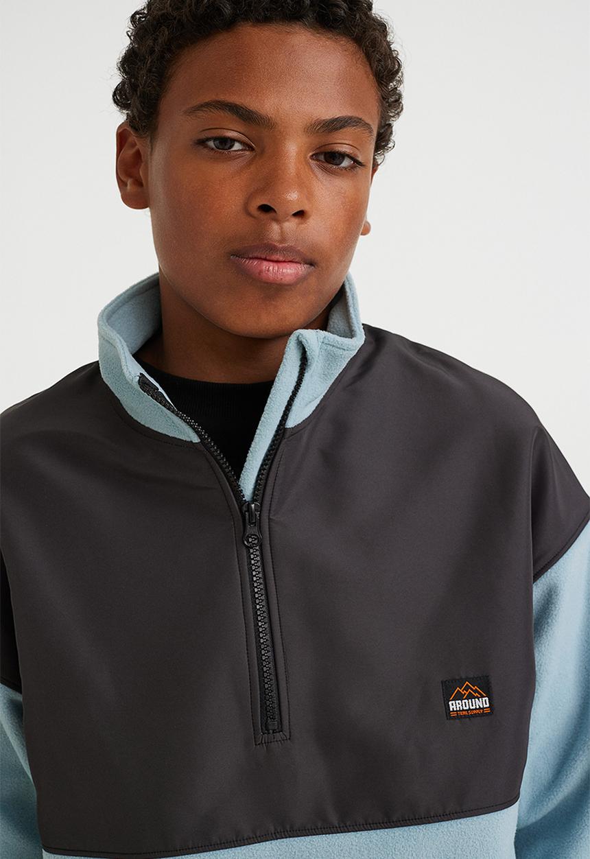 H&M - Zip-top fleece jacket - light turquoise/block-coloured