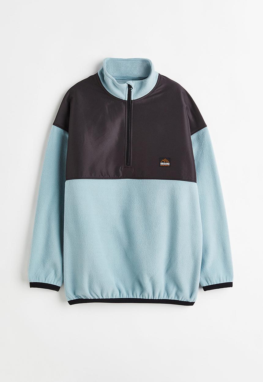 H&M - Zip-top fleece jacket - light turquoise/block-coloured