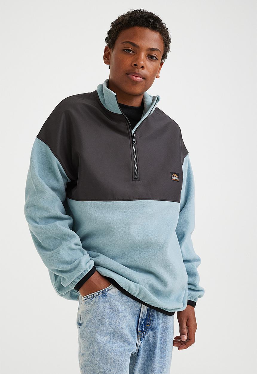 H&M - Zip-top fleece jacket - light turquoise/block-coloured