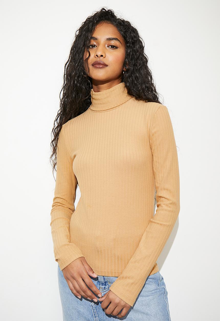 Superbalist - Roll neck fitted top - stone