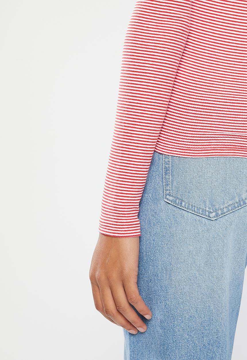 Cotton On - The one organic rib crew long sleeve top - mini stripe red/white 