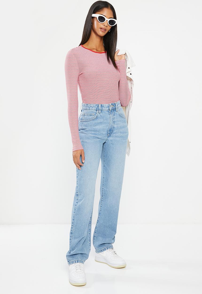 Cotton On - The one organic rib crew long sleeve top - mini stripe red/white 
