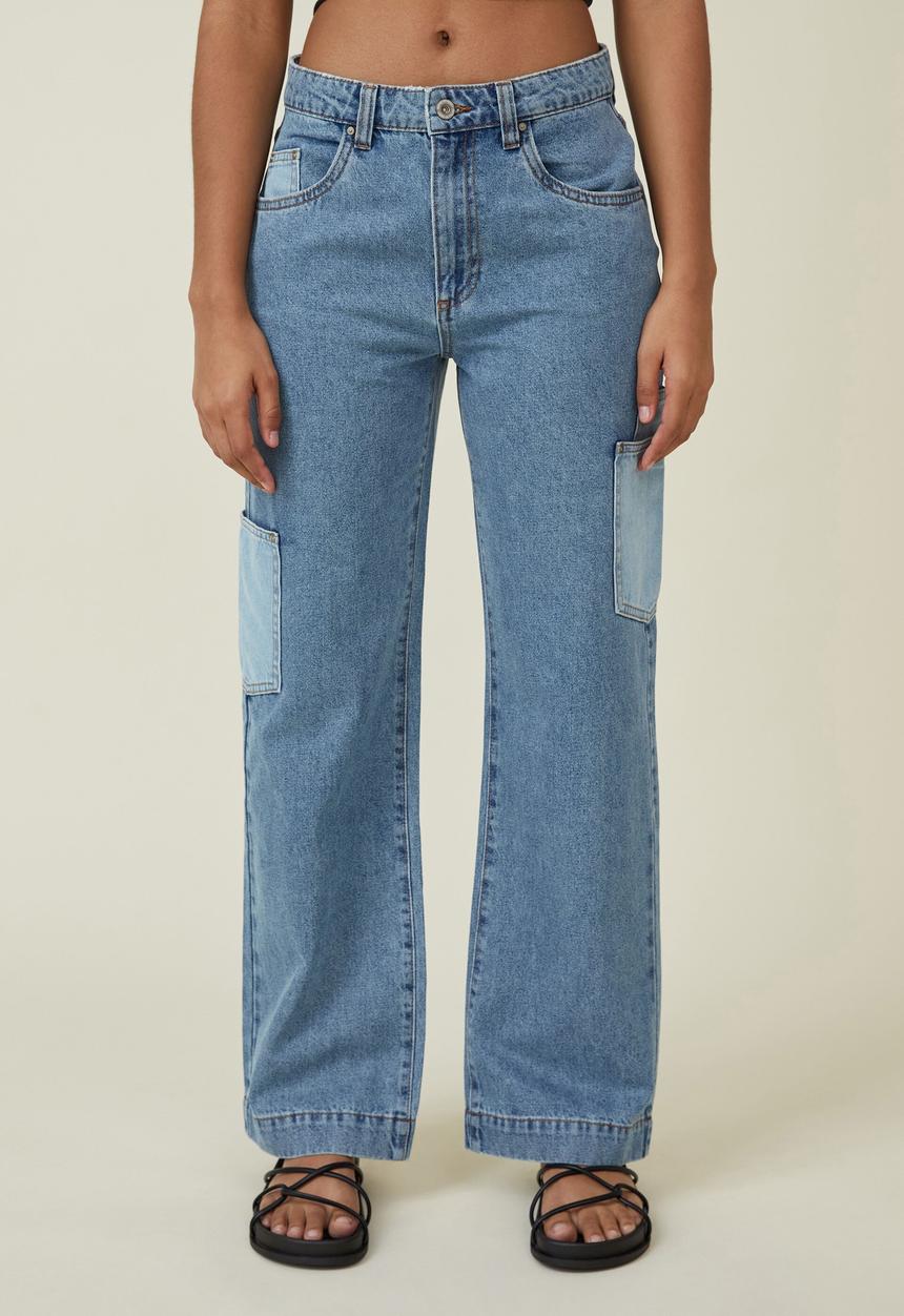 Cotton On - Utility pocket straight jean - offshore blue