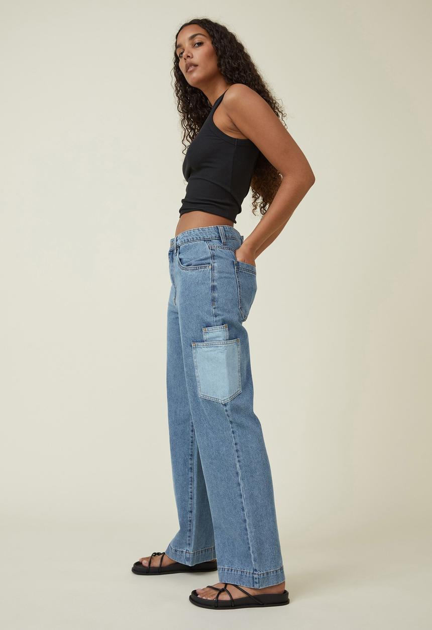 Cotton On - Utility pocket straight jean - offshore blue
