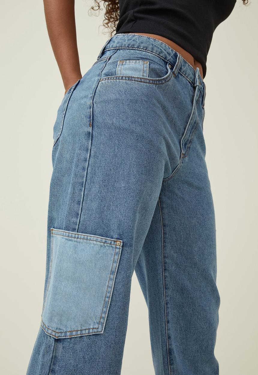 Cotton On - Utility pocket straight jean - offshore blue