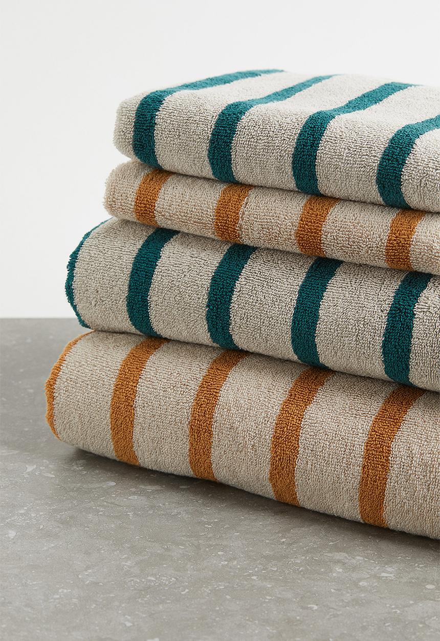 H&M - Cotton terry bath towel - dark green/striped