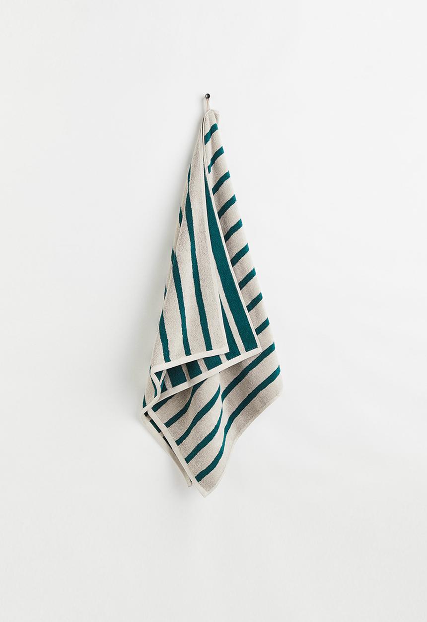 H&M - Cotton terry bath towel - dark green/striped