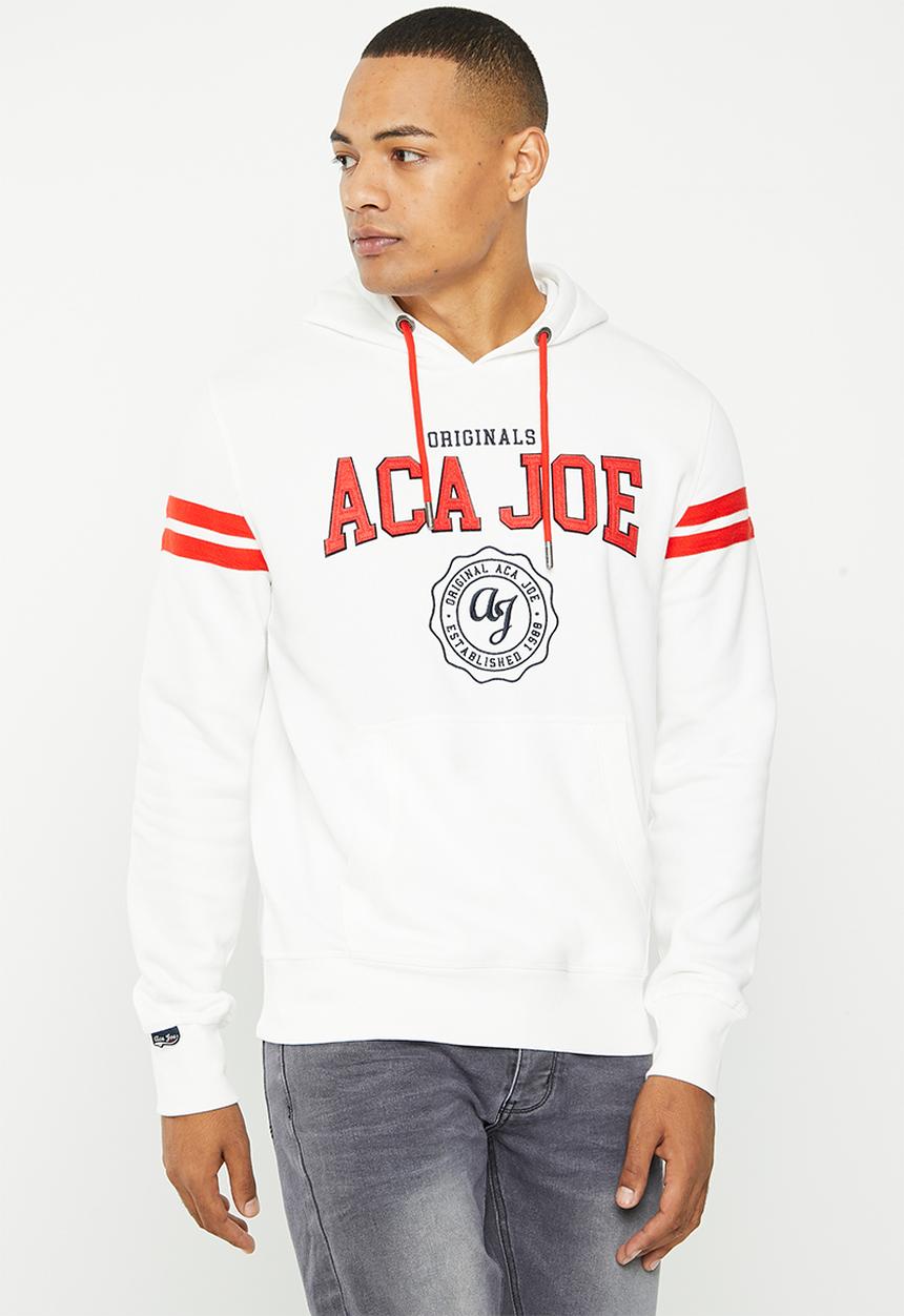 Aca Joe - Mens aca joe brushed fleece hoodie - white
