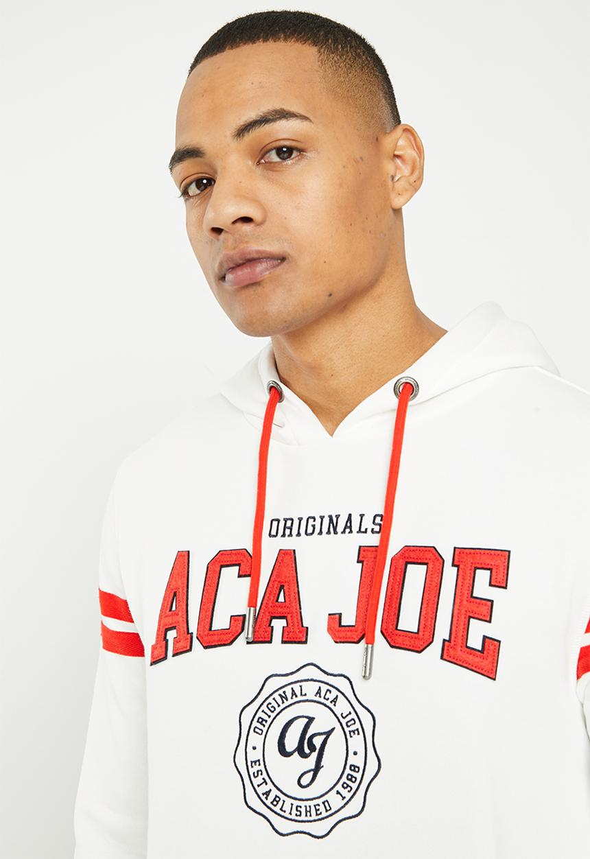 Aca Joe - Mens aca joe brushed fleece hoodie - white