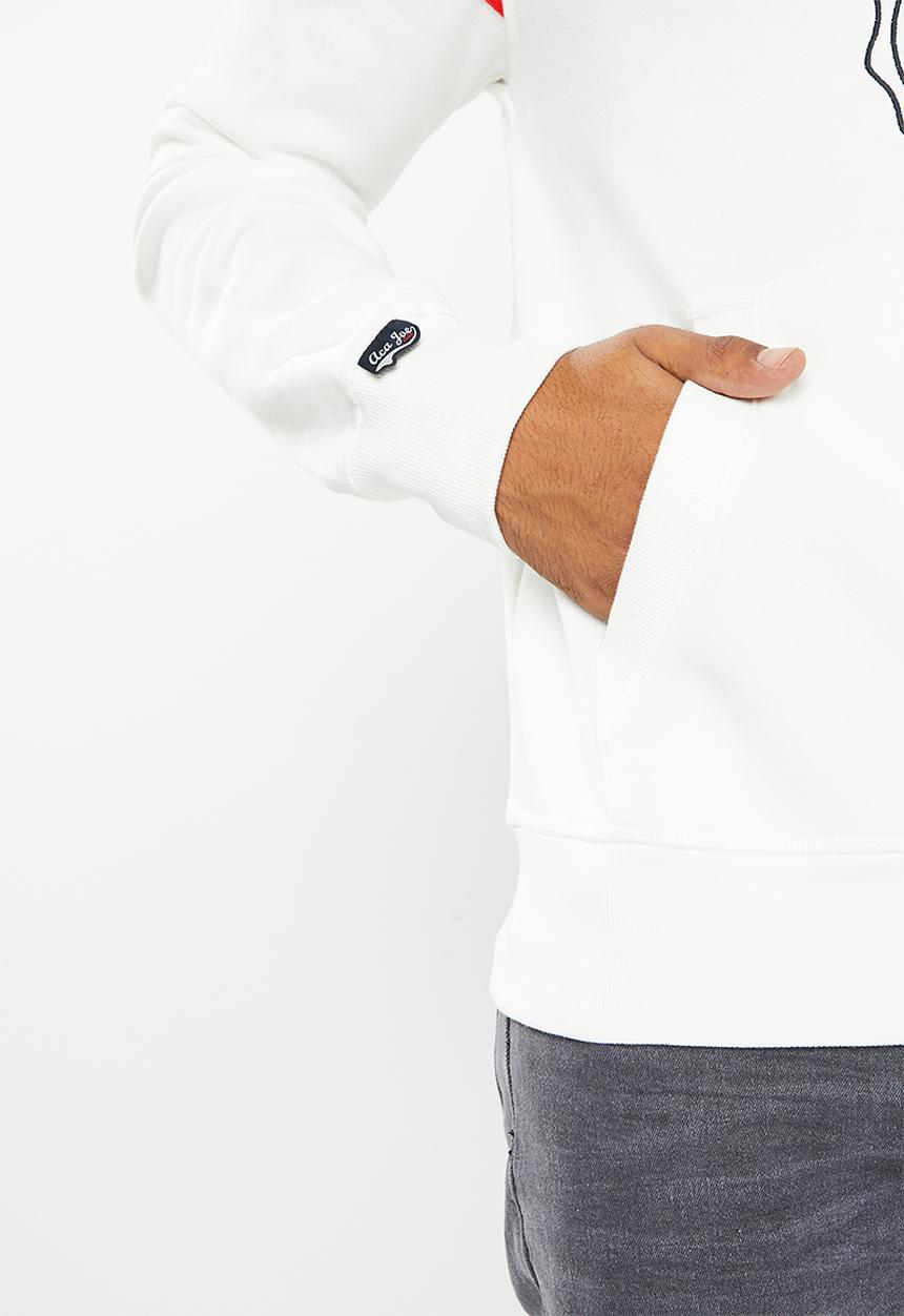 Aca Joe - Mens aca joe brushed fleece hoodie - white