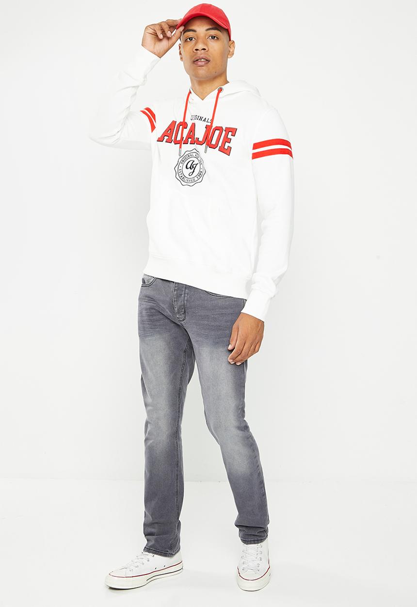 Aca Joe - Mens aca joe brushed fleece hoodie - white