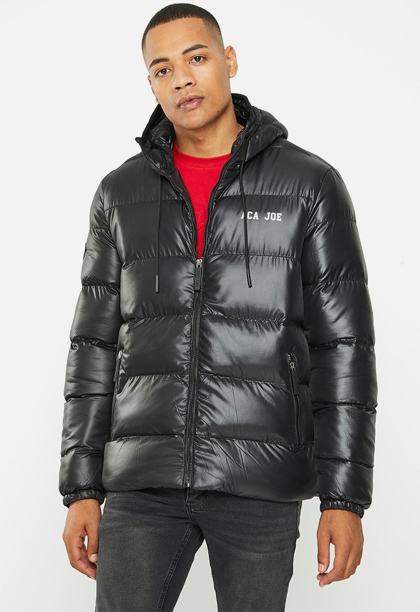 Aca Joe - Mens aca joe embroidered hooded puffer - black