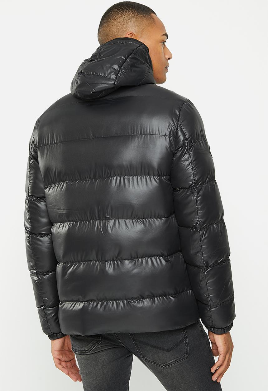 Aca Joe - Mens aca joe embroidered hooded puffer - black