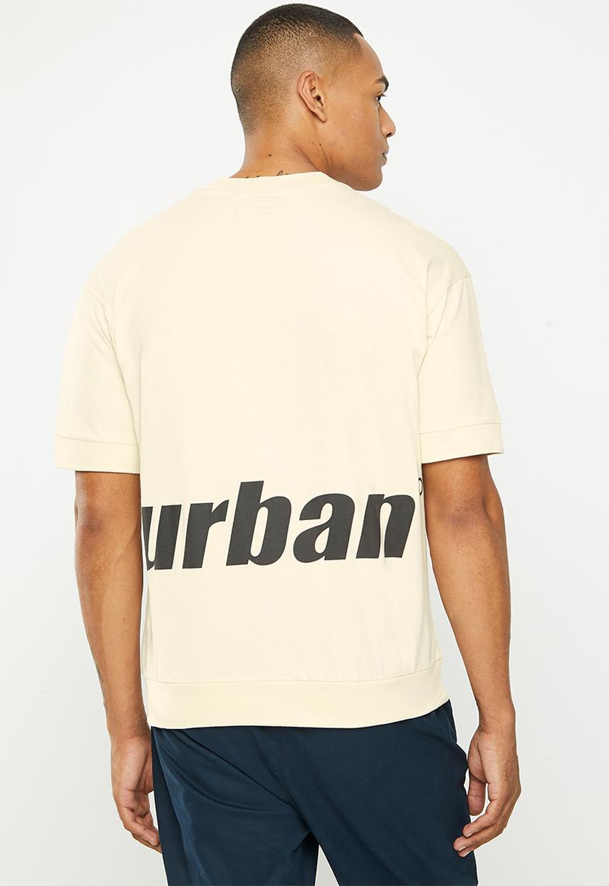 urban° - Mens urban printed oversized tee short sleeve - bone