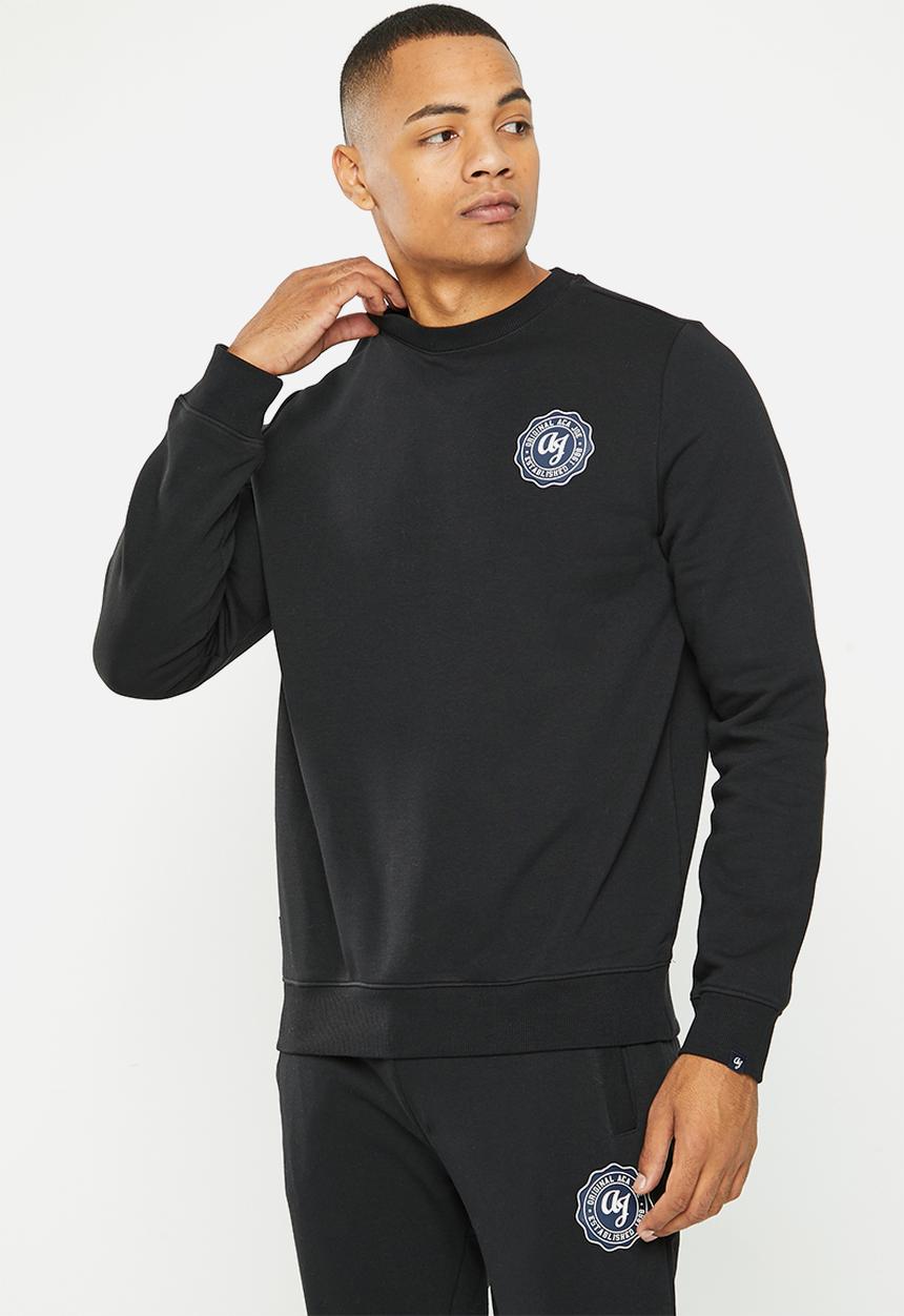 Aca Joe - Mens aca joe brushed fleece pullover crew - black