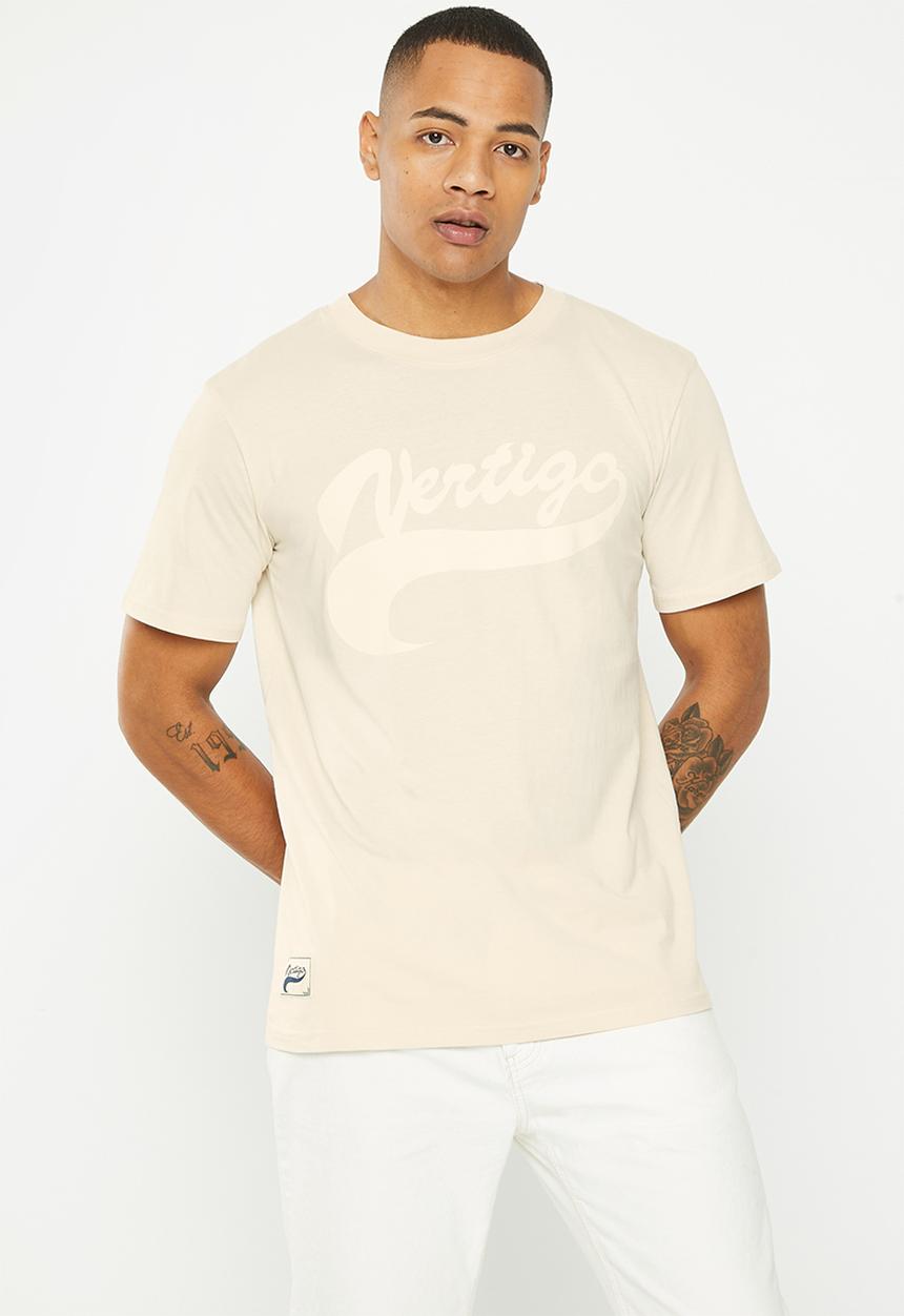 Vertigo - Mens vertigo flock crew tee short sleeve - oatmeal