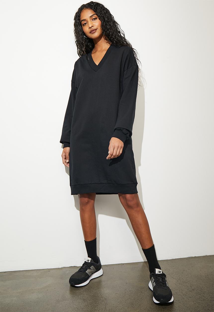 Superbalist - Crossover vneck sweat dress - black