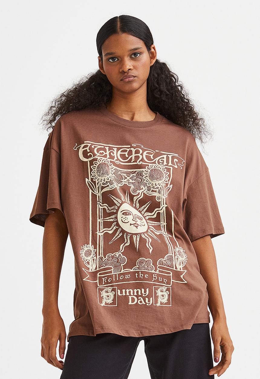 H&M - Oversized printed T-shirt - brown/sunburst