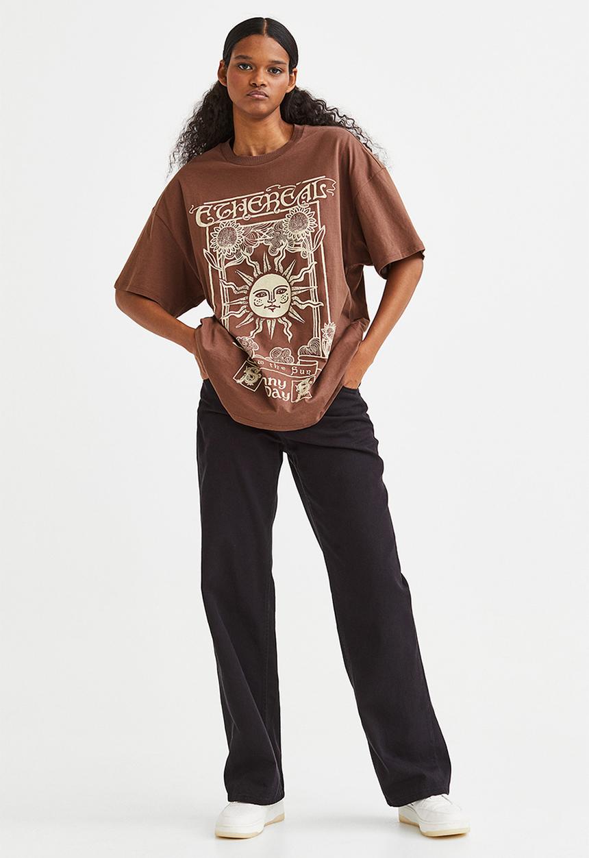 H&M - Oversized printed T-shirt - brown/sunburst