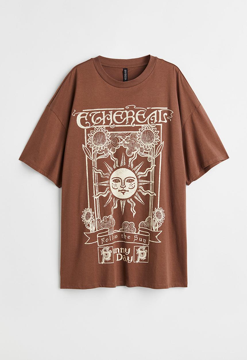 H&M - Oversized printed T-shirt - brown/sunburst