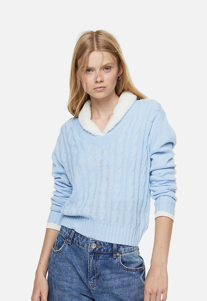H&M - V-neck cable-knit jumper - light blue