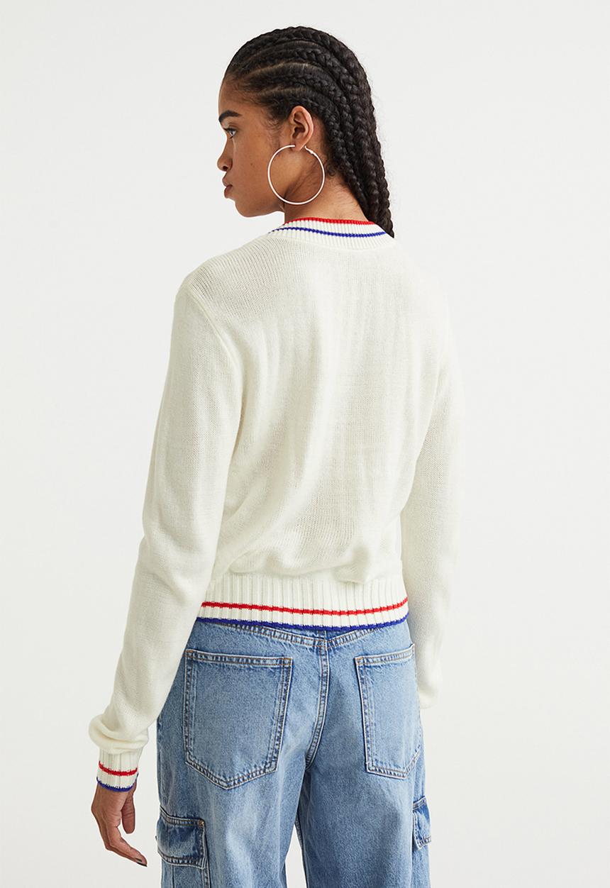 H&M - V-neck cable-knit jumper - cream/bright blue