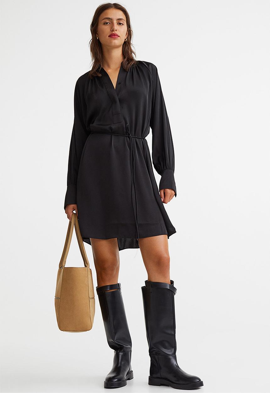 H&M - Short satin dress - black
