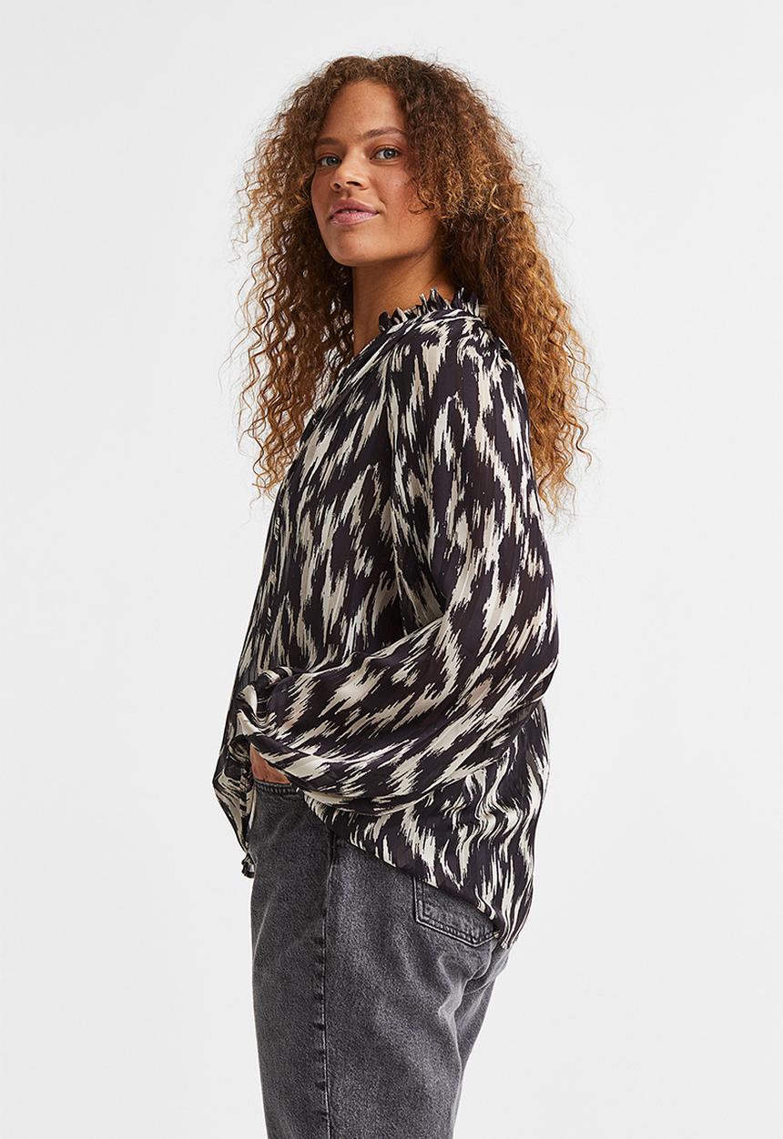 H&M - Tie-detail blouse - black/patterned