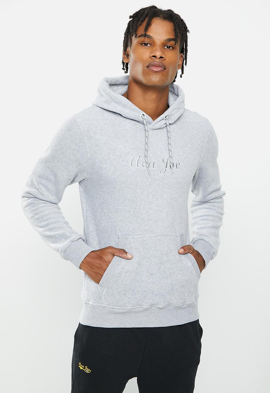 Aca Joe - Mens aca joe embroidered polar fleece sweater - grey melange