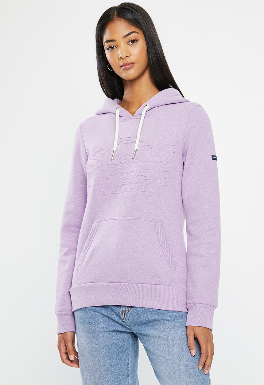 Superdry. - Vintage logo emboss hoodie - pale lilac marl