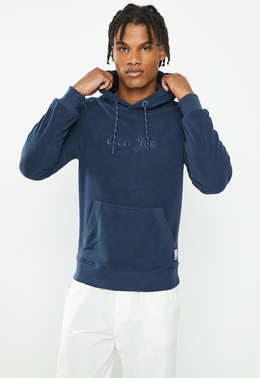 Aca Joe - Mens aca joe embroidered polar fleece sweater pull over hoodie - navy