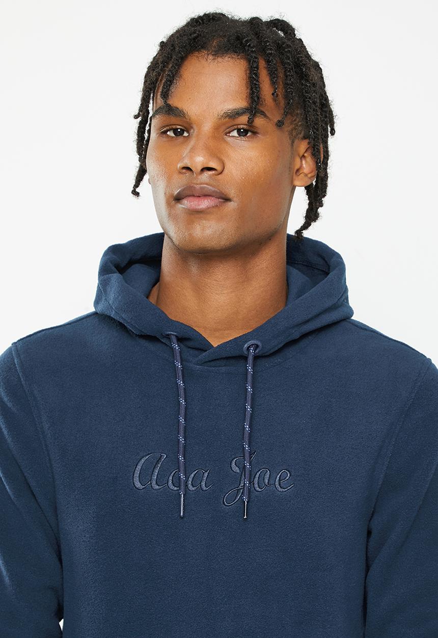 Aca Joe - Mens aca joe embroidered polar fleece sweater pull over hoodie - navy