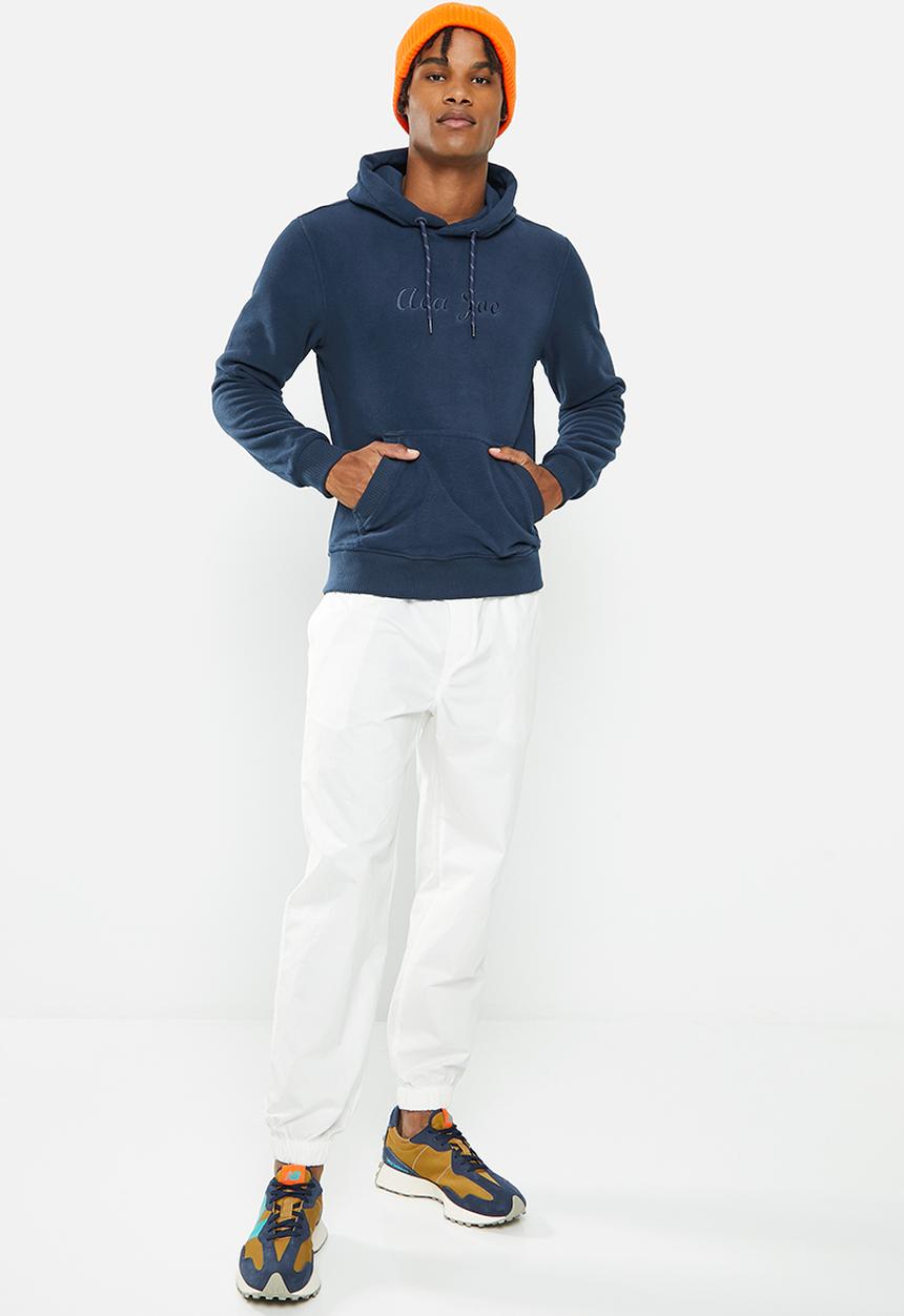 Aca Joe - Mens aca joe embroidered polar fleece sweater pull over hoodie - navy