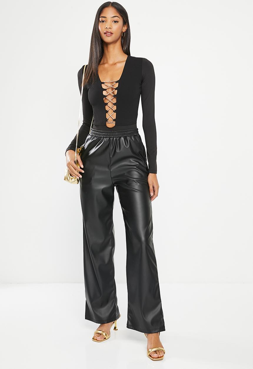 SISSY BOY - Long sleeve bodysuit with lace up trim - black