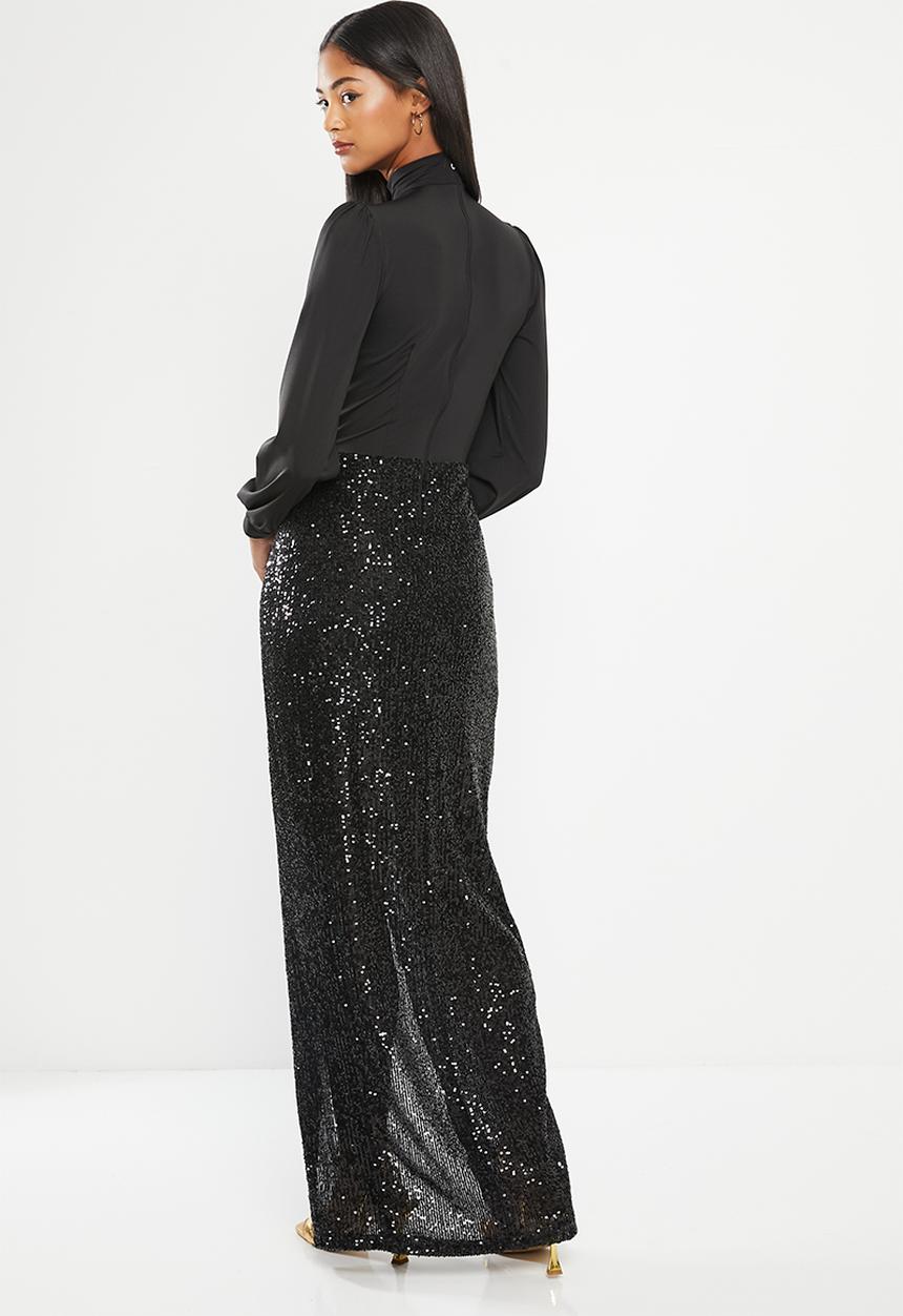 SISSY BOY - Mixed maxi with front key hole - black