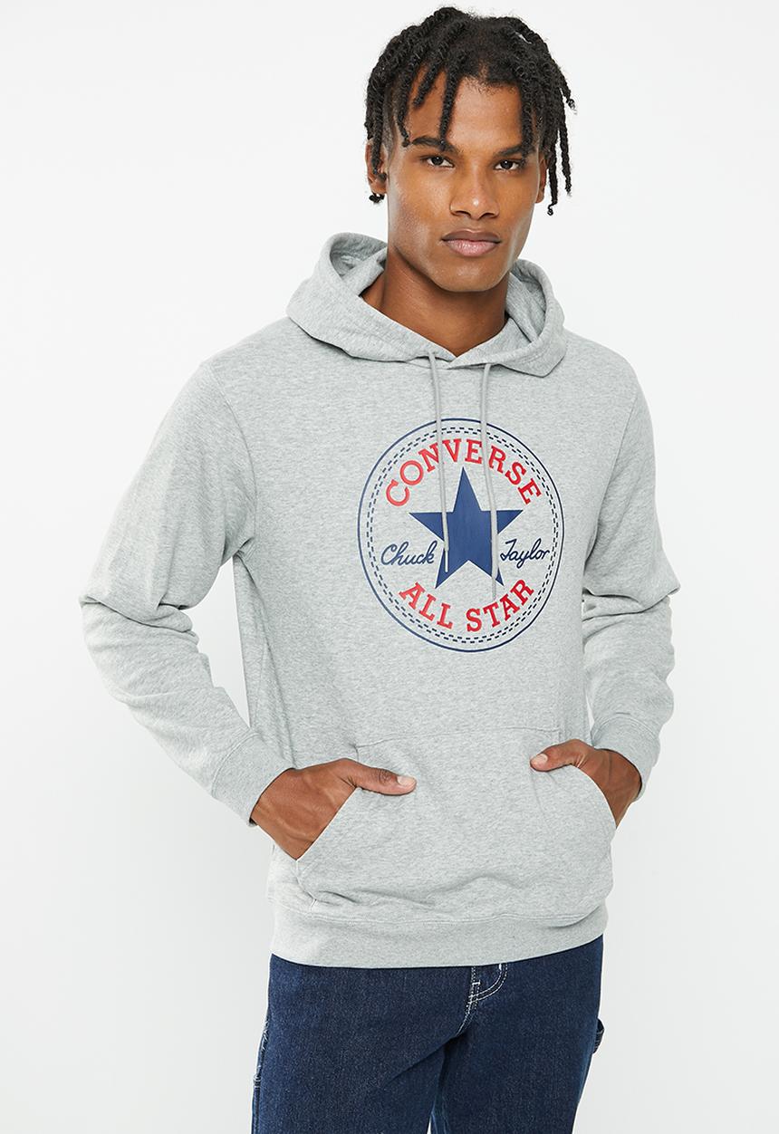 Converse - Standard fit large chuck patch hoodie - grey melange