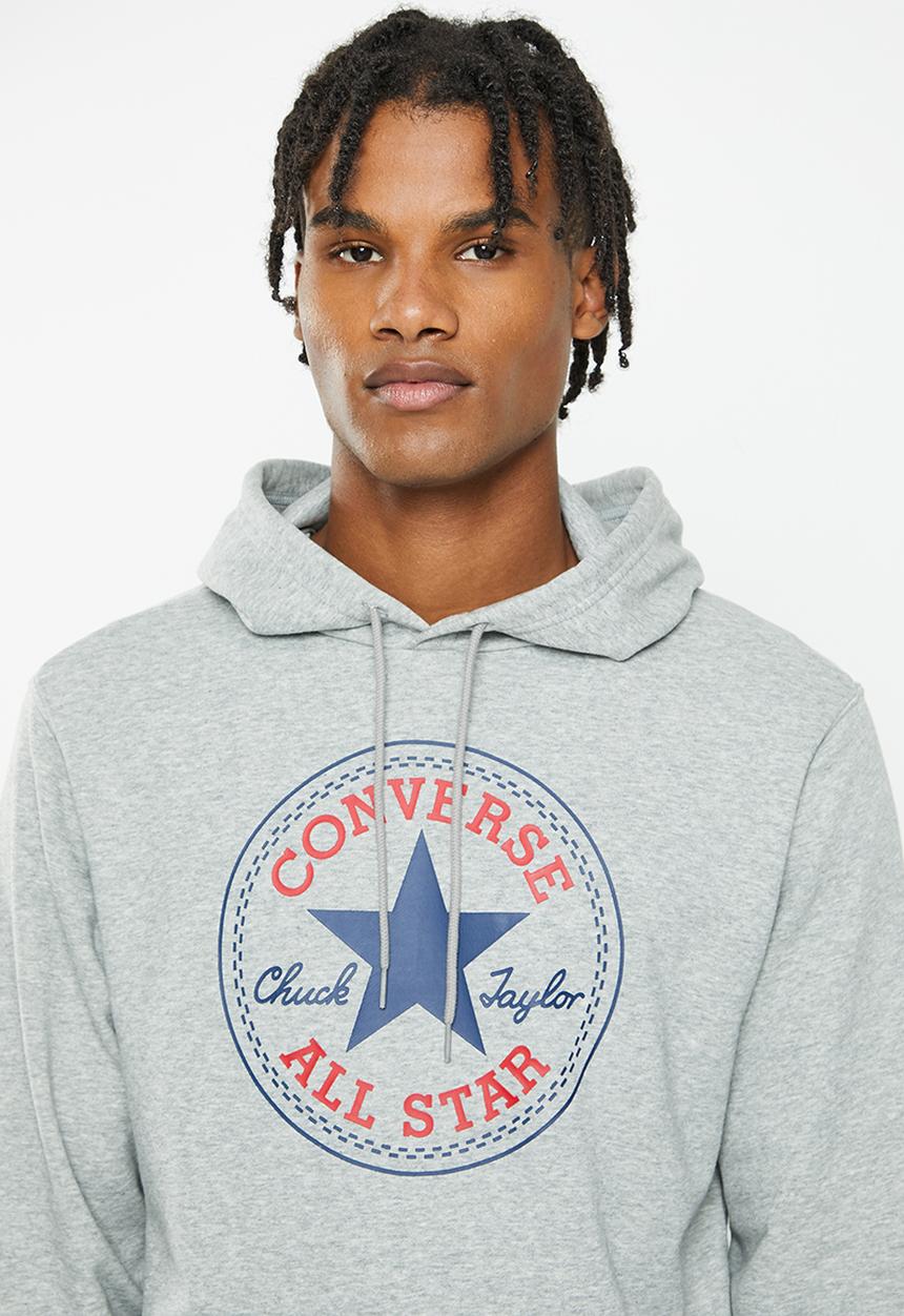 Converse - Standard fit large chuck patch hoodie - grey melange