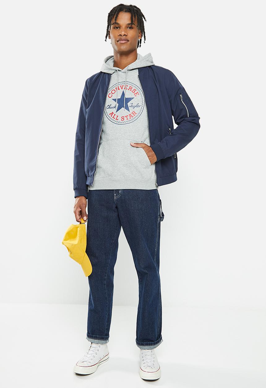 Converse - Standard fit large chuck patch hoodie - grey melange