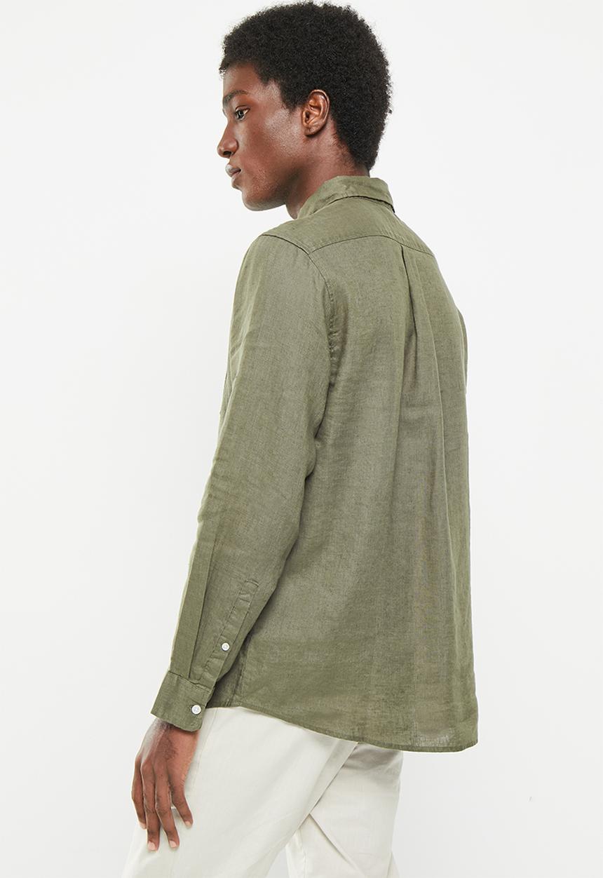 Cotton On - Linen long sleeve shirt - army