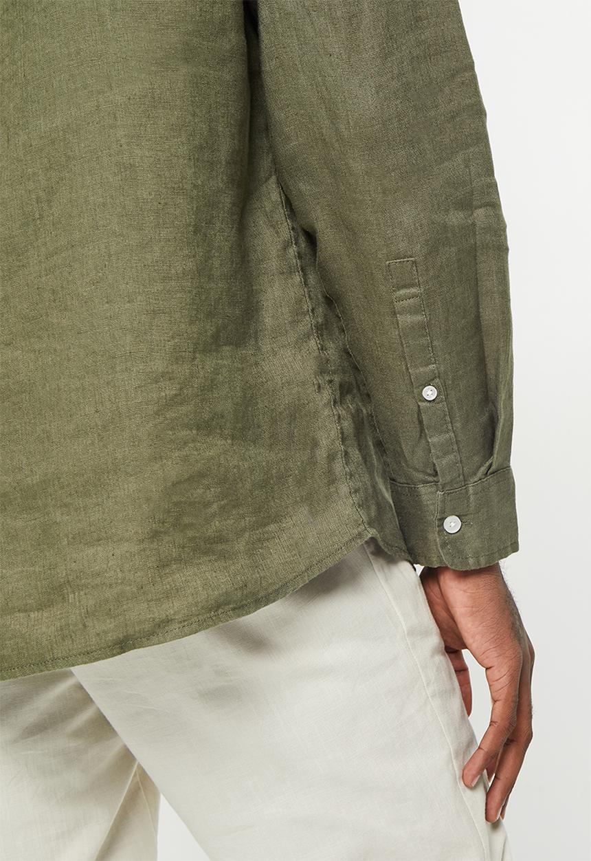 Cotton On - Linen long sleeve shirt - army