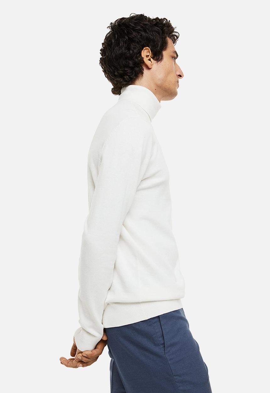 H&M - Slim fit fine-knit polo-neck jumper - white