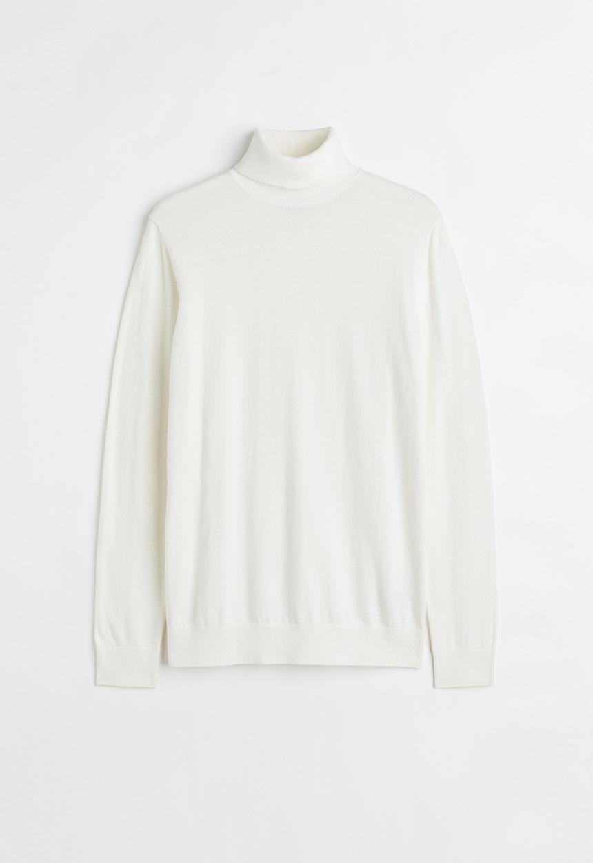 H&M - Slim fit fine-knit polo-neck jumper - white